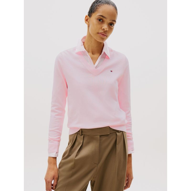 TOMMY HILFIGER - Sweater Solid V-Neck Rosado Tommy Hilfiger