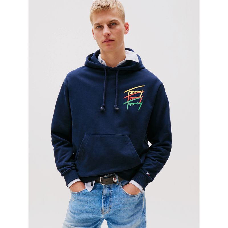 TOMMY HILFIGER - Polerón Hoodie Signature Logo Azul Tommy Jeans