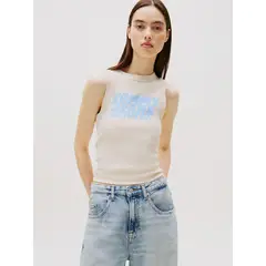 TOMMY HILFIGER - Polera Bubble Con Logo Beige Tommy Jeans