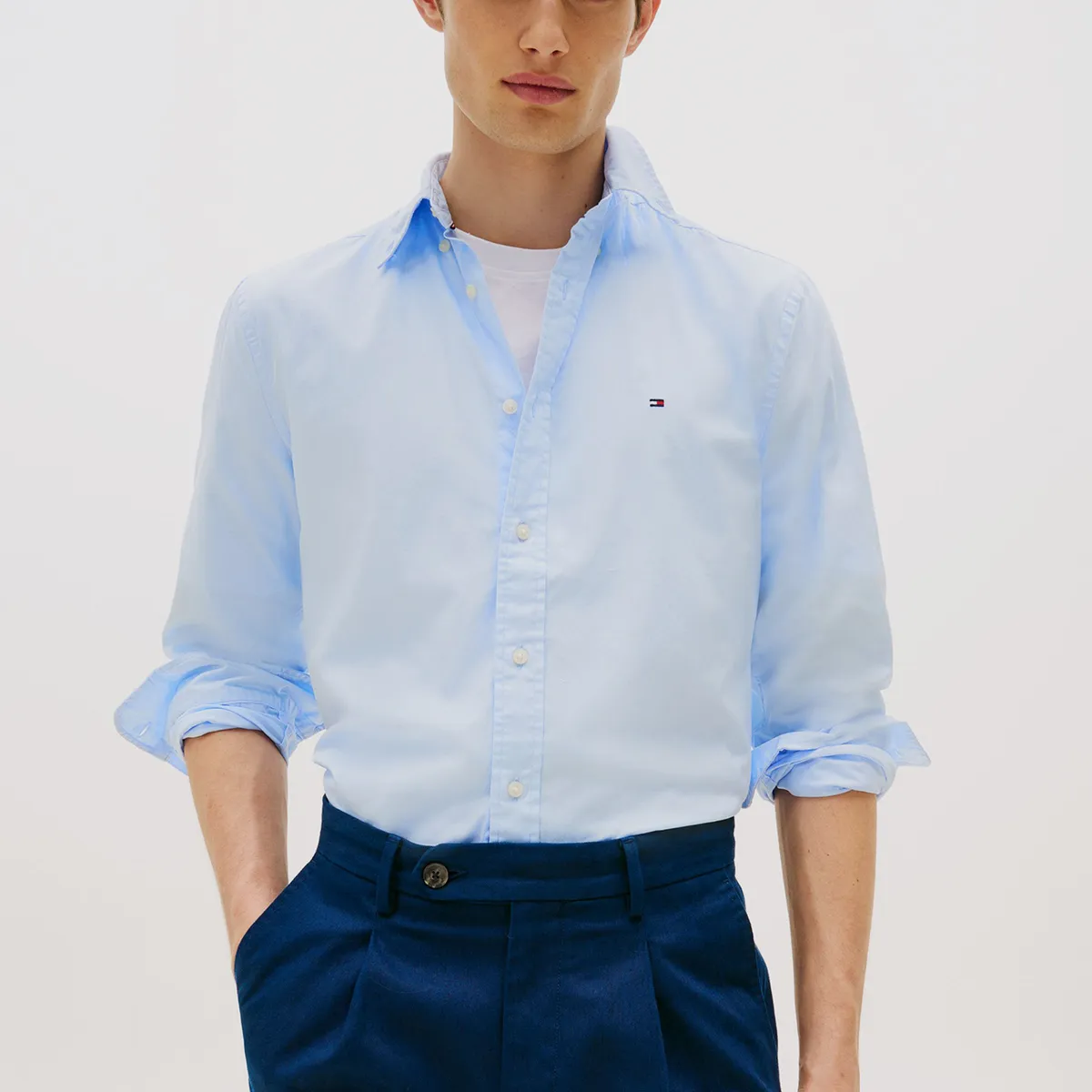 TOMMY HILFIGER - Camisa Flex Poplin Regular Fit Celeste Tommy Hilfiger
