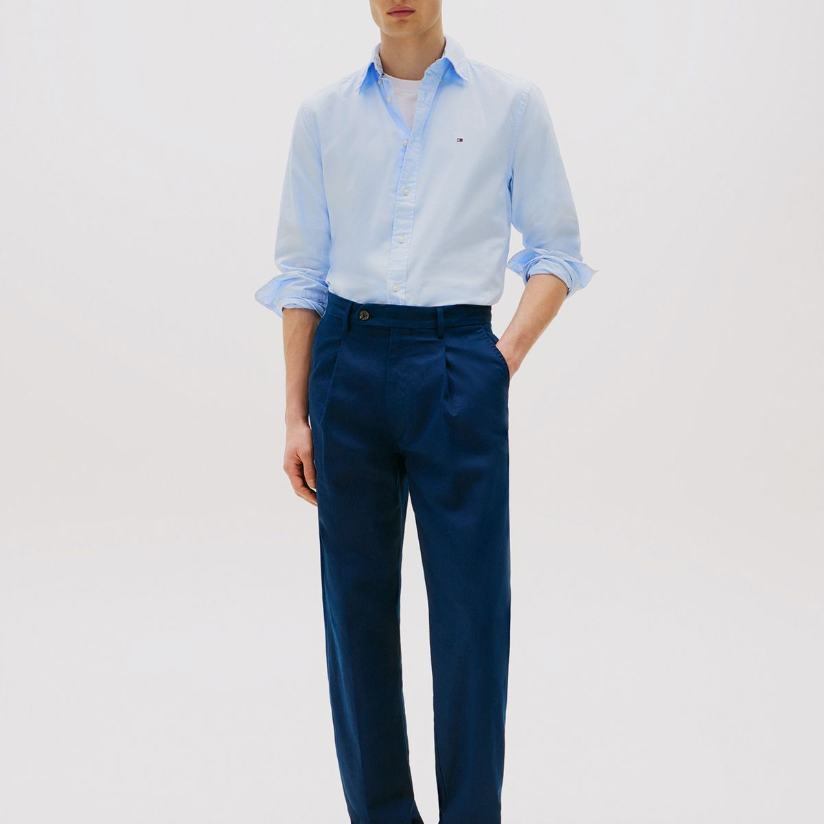 TOMMY HILFIGER - Camisa Flex Poplin Regular Fit Celeste Tommy Hilfiger