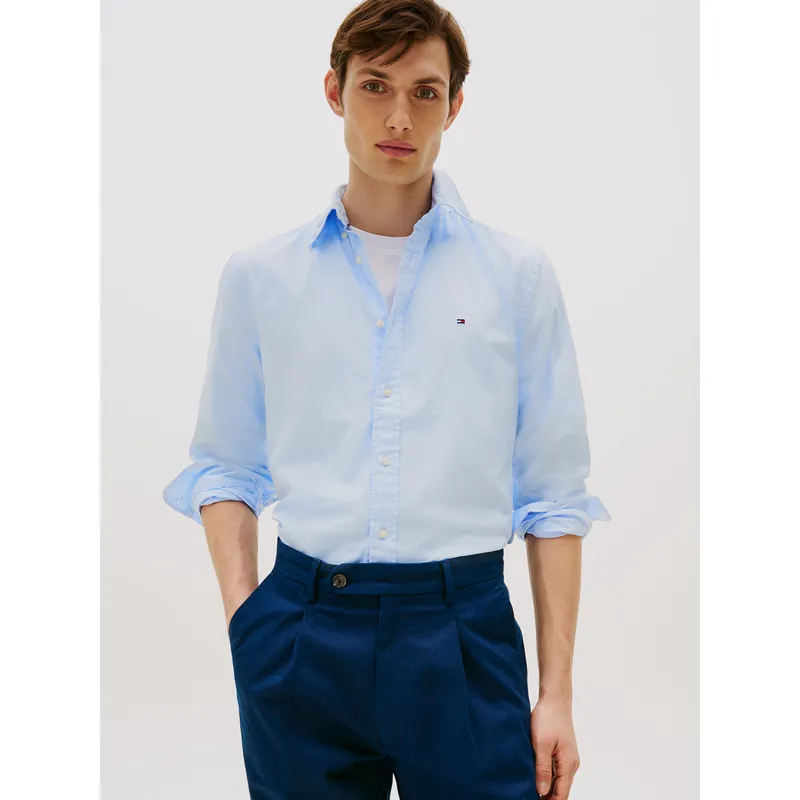 TOMMY HILFIGER - Camisa Flex Poplin Regular Fit Celeste Tommy Hilfiger