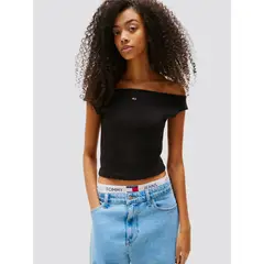 TOMMY HILFIGER - Polera Slim Fit Cuello Bote Negro Tommy Jeans