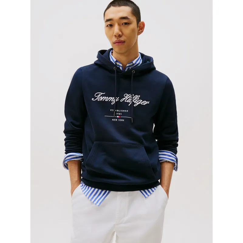 TOMMY HILFIGER - Polerón Hoodie Script Logo Azul Tommy Hilfiger