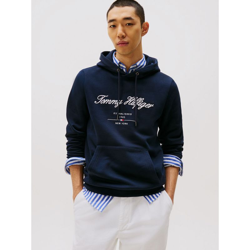 TOMMY HILFIGER - Polerón Hoodie Script Logo Azul Tommy Hilfiger