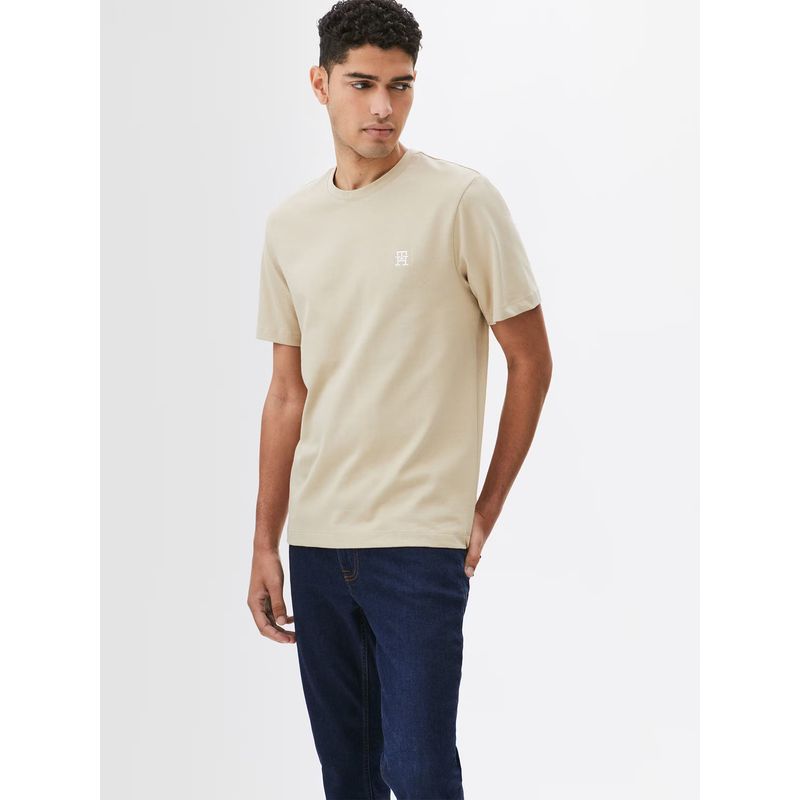 TOMMY HILFIGER - Polera Monogram Logo Beige Tommy Hilfiger