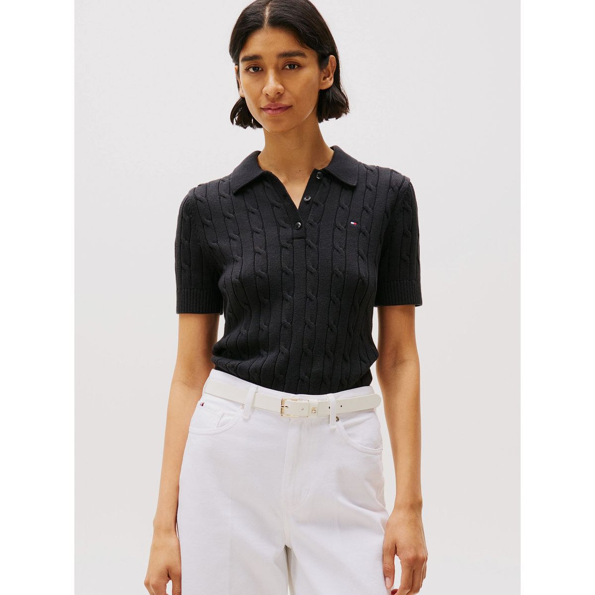 TOMMY HILFIGER - Sweater Cable Solid Negro Tommy Hilfiger