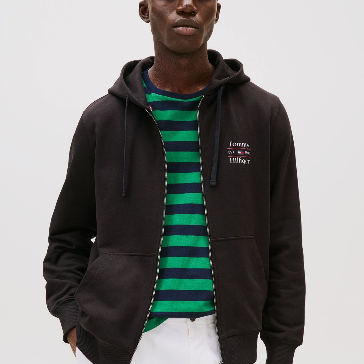 TOMMY HILFIGER - Polerón Hoodie Con Cierre Negro Tommy Hilfiger