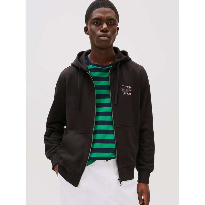 TOMMY HILFIGER - Polerón Hoodie Con Cierre Negro Tommy Hilfiger
