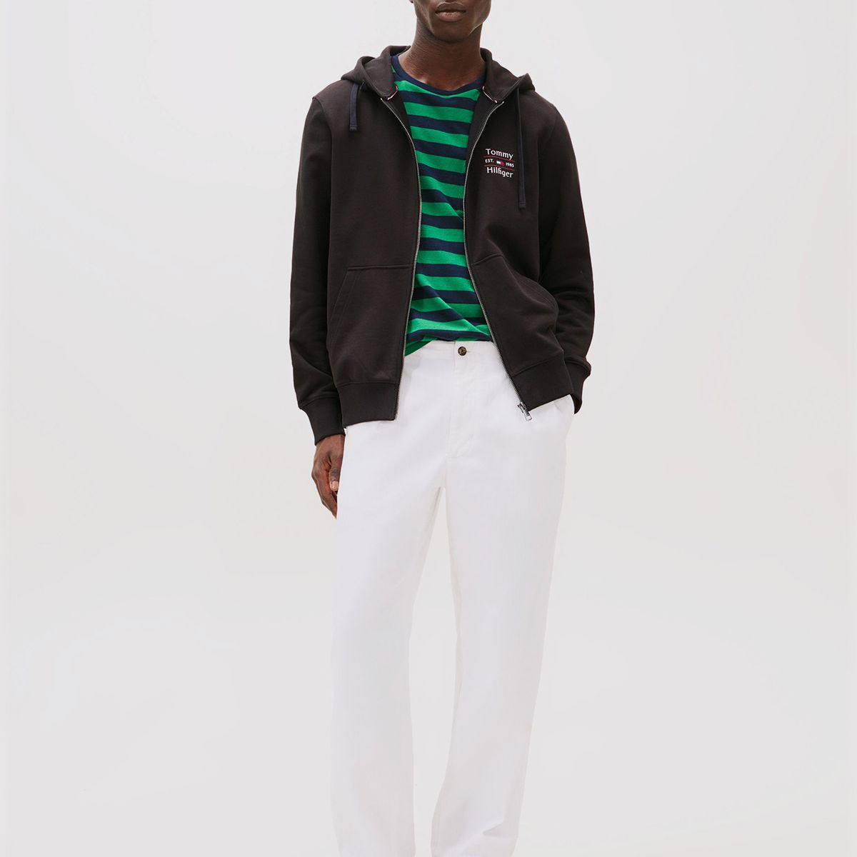 TOMMY HILFIGER - Polerón Hoodie Con Cierre Negro Tommy Hilfiger