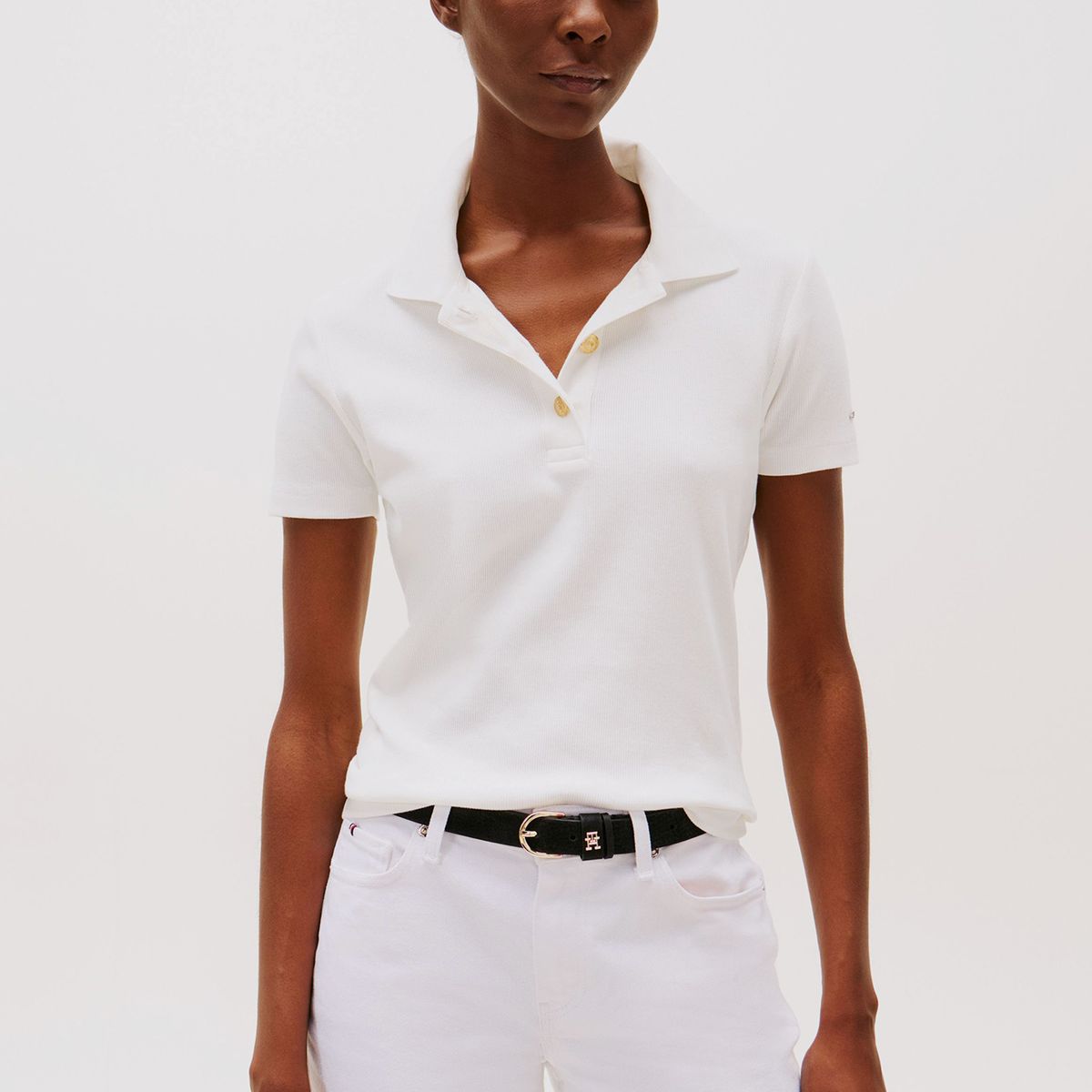 TOMMY HILFIGER - Polo Gold Button Slim Fit Blanco Tommy Hilfiger