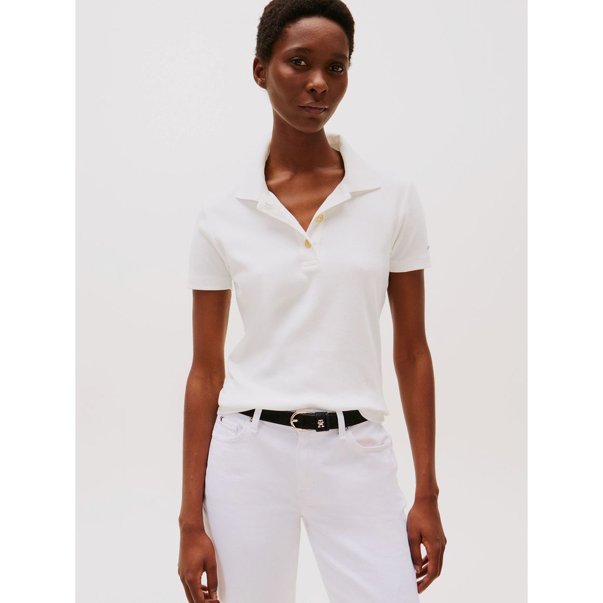 TOMMY HILFIGER - Polo Gold Button Slim Fit Blanco Tommy Hilfiger