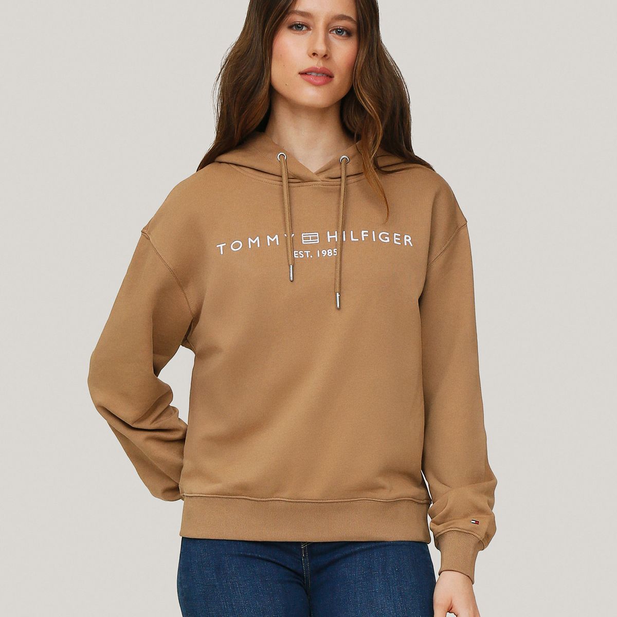 TOMMY HILFIGER - Polerón Hoodie Corporate Logo Beige Tommy Hilfiger