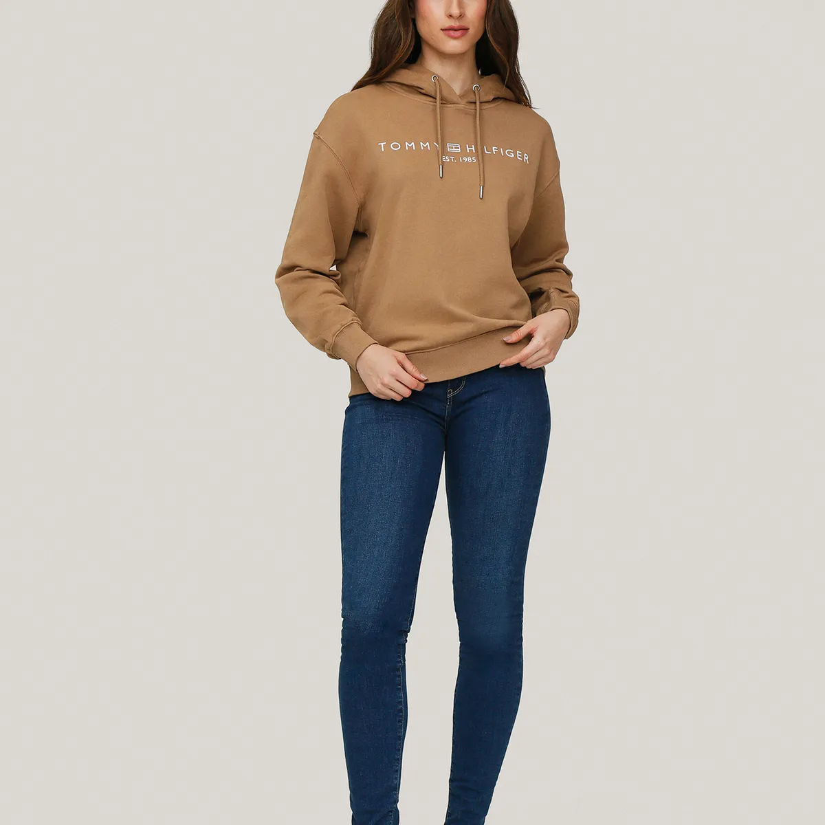 TOMMY HILFIGER - Polerón Hoodie Corporate Logo Beige Tommy Hilfiger