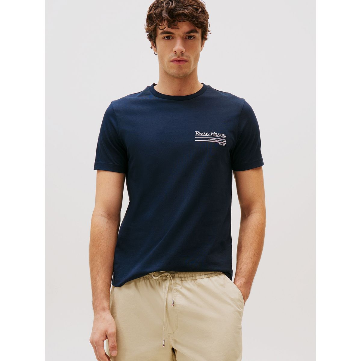 TOMMY HILFIGER - Polera De Cuello Redondo Con Logo Azul Tommy Hilfiger