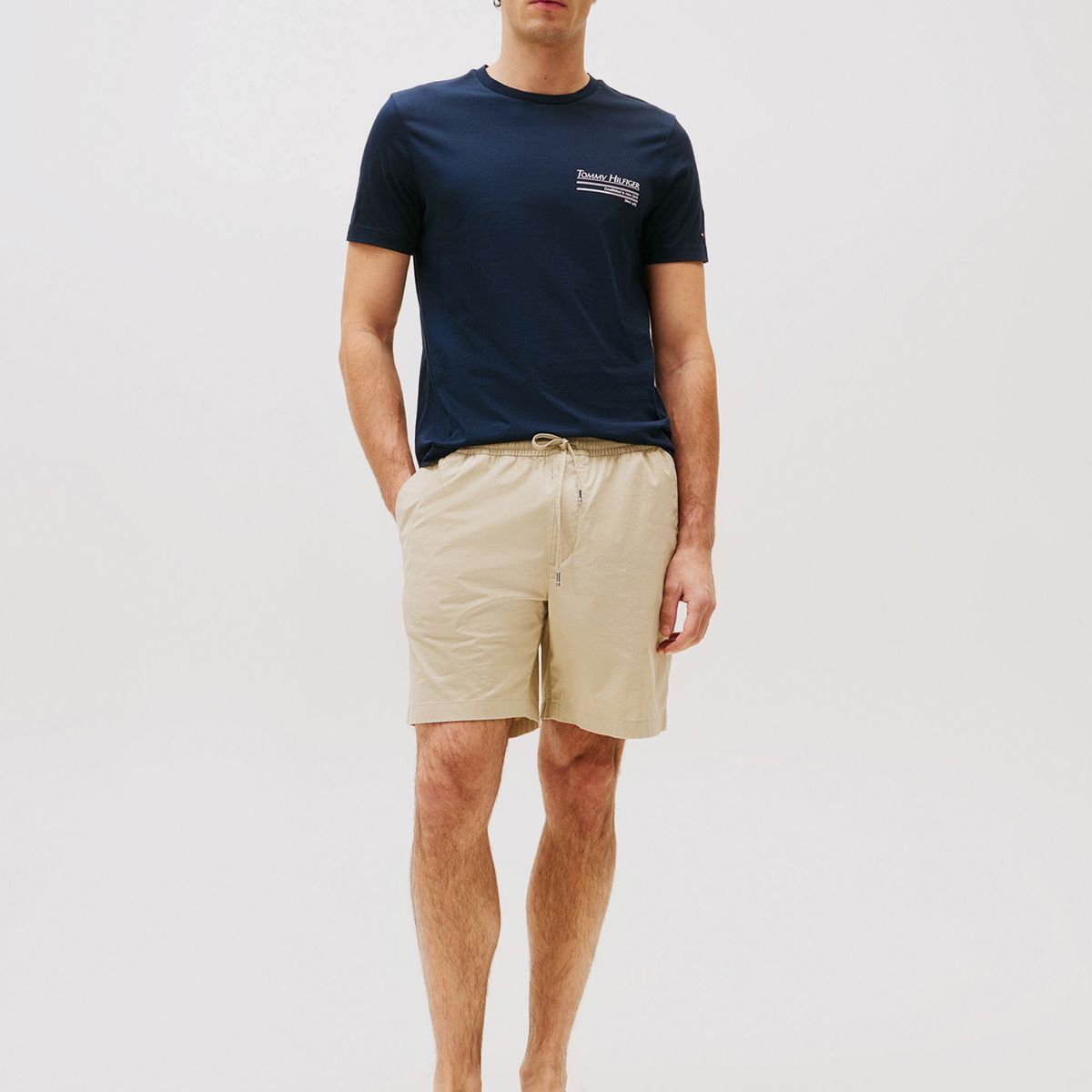 TOMMY HILFIGER - Polera De Cuello Redondo Con Logo Azul Tommy Hilfiger