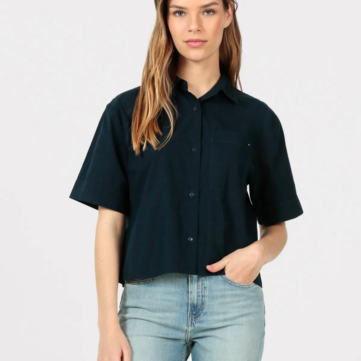 TOMMY HILFIGER - Camisa Poplin Con Bolsillo Azul Tommy Hilfiger