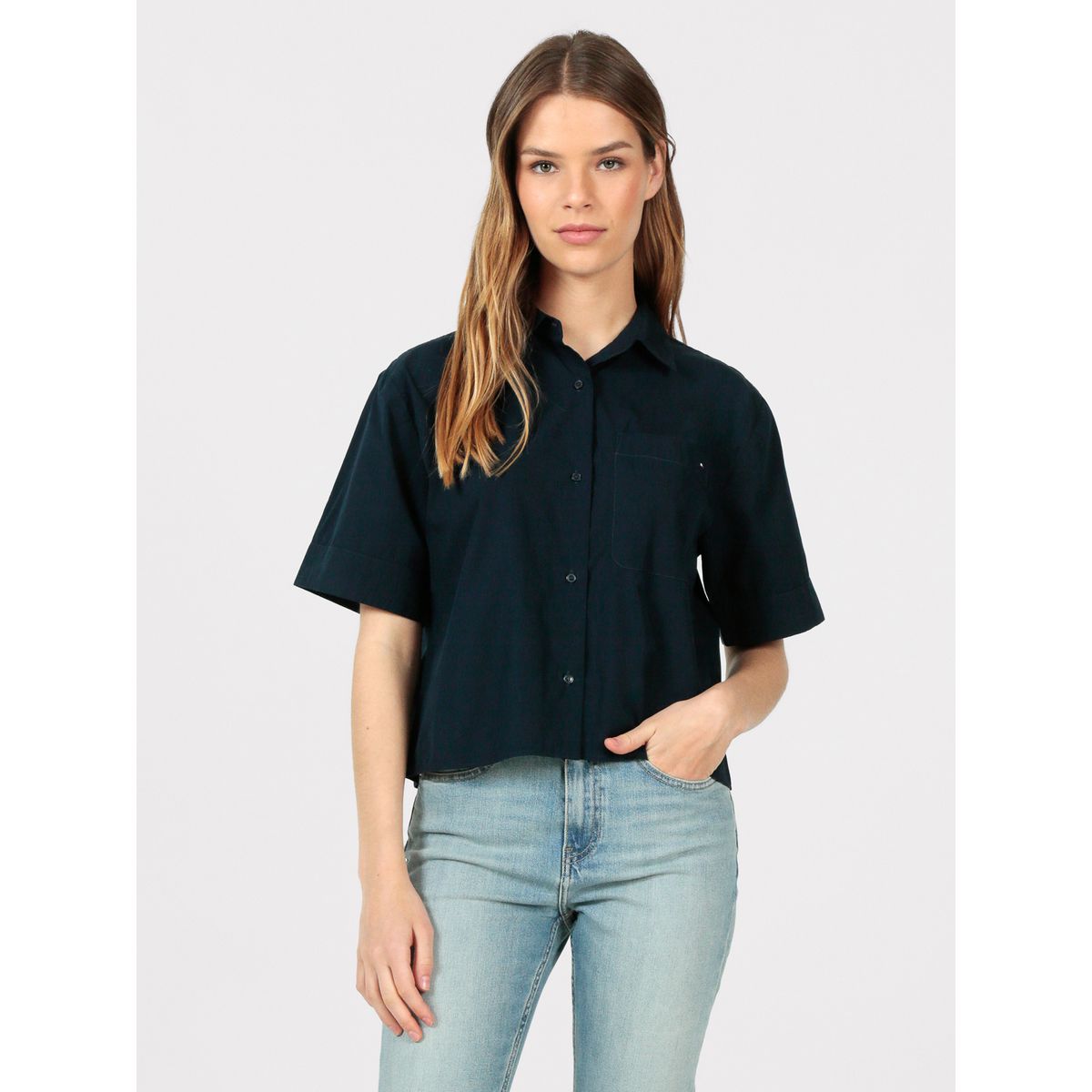 TOMMY HILFIGER - Camisa Poplin Con Bolsillo Azul Tommy Hilfiger