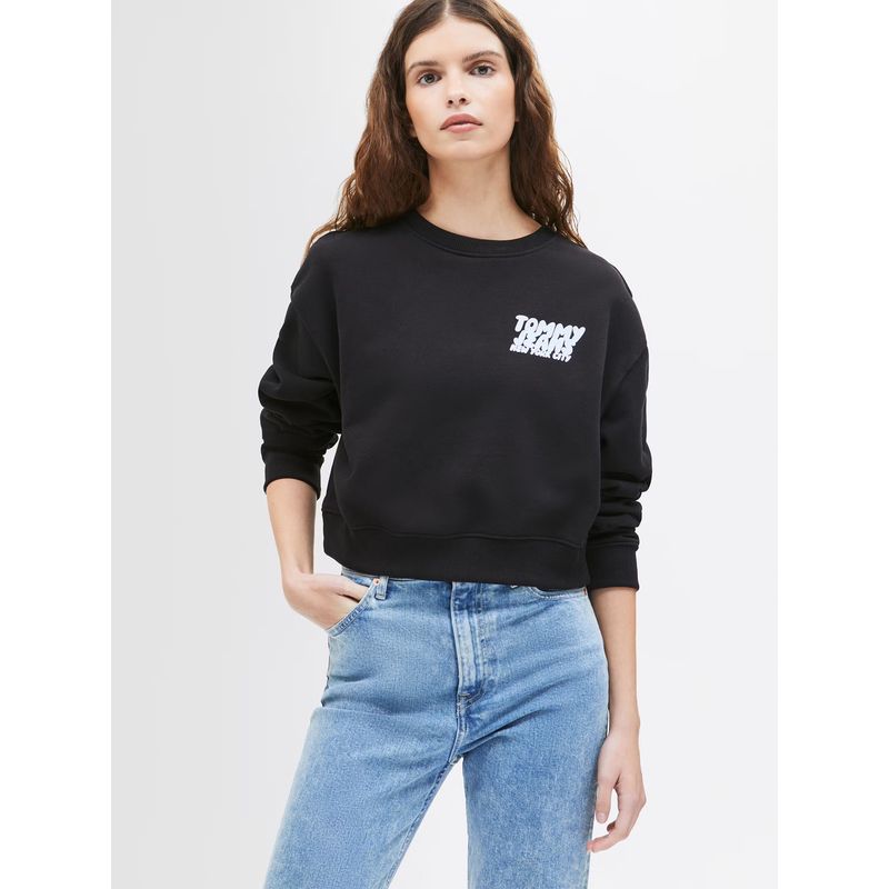 TOMMY HILFIGER - Polerón Cropped Bubble Logo Negro Tommy Jeans