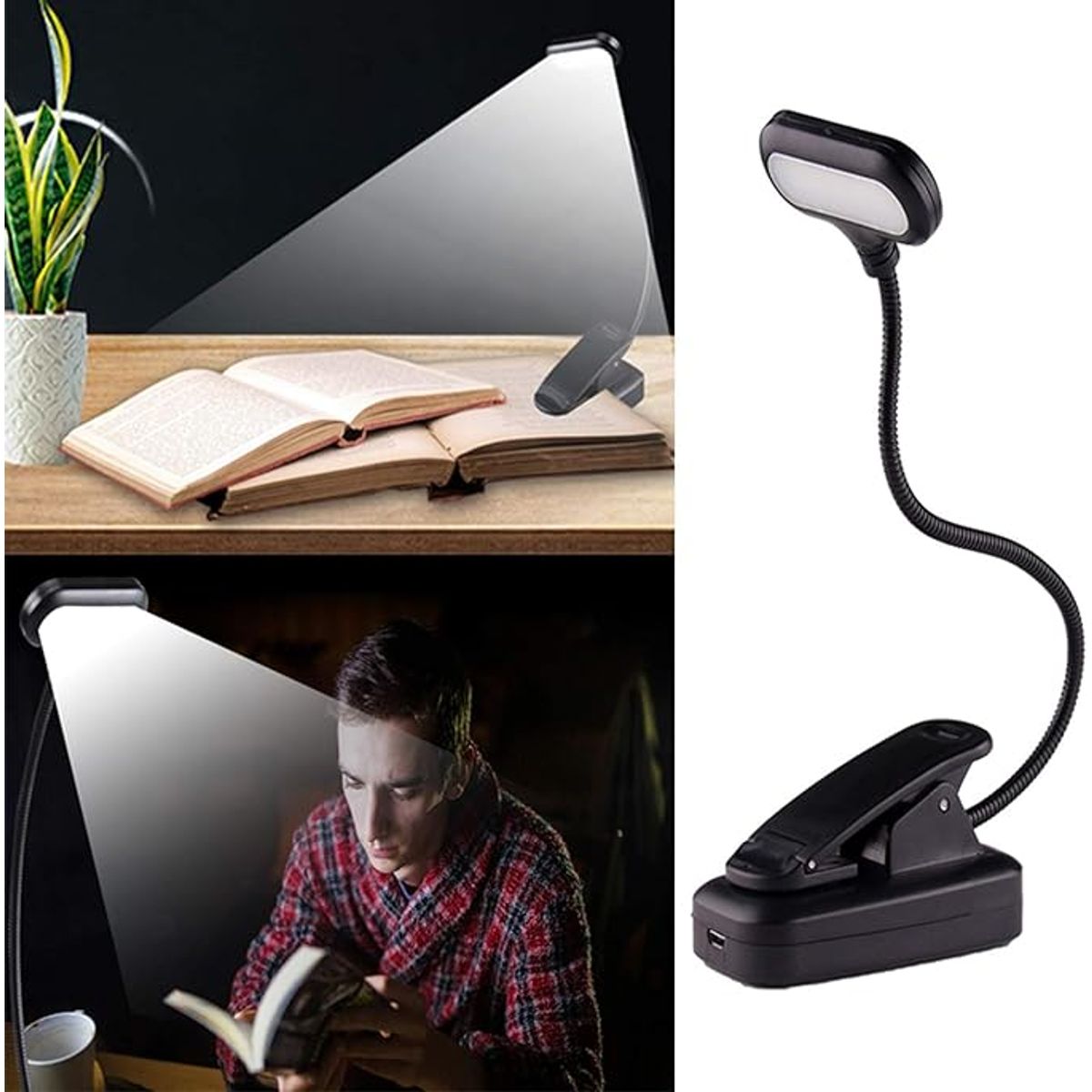 GENERICO - Luz Led Lectura Lampara Libros Clip Recargable Flexible Usb