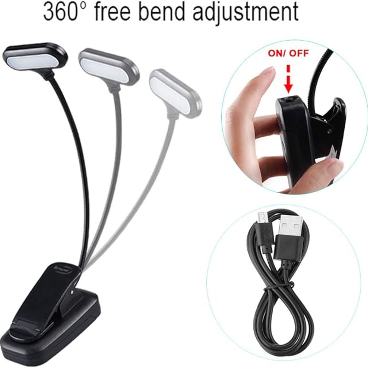 GENERICO - Luz Led Lectura Lampara Libros Clip Recargable Flexible Usb