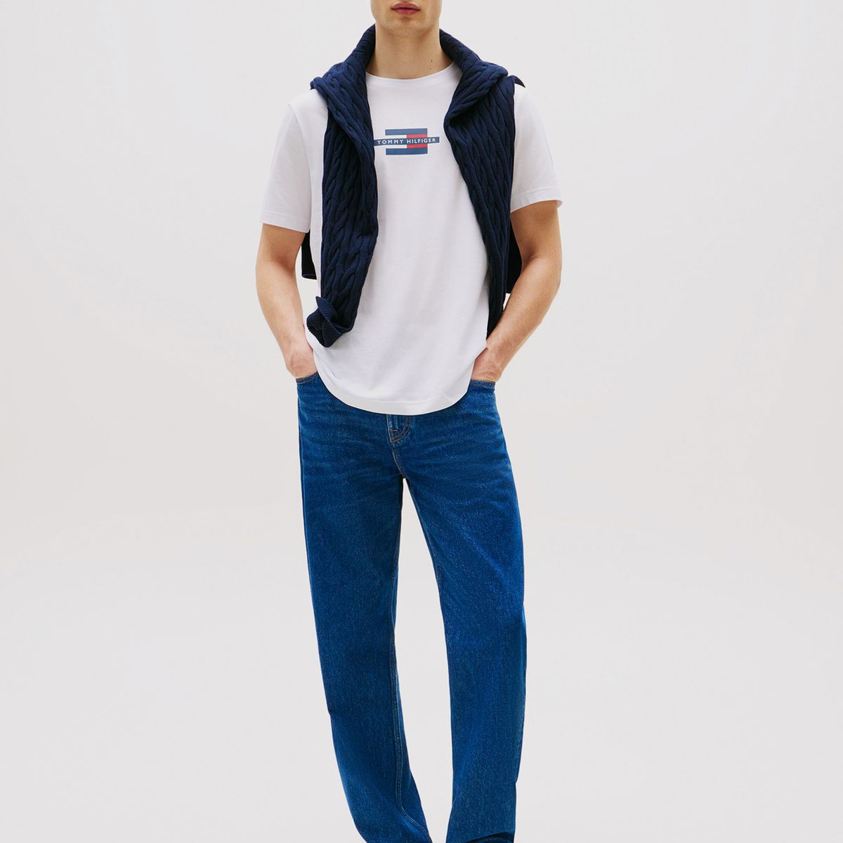 TOMMY HILFIGER - Polera Flag Box Logo Blanco Tommy Hilfiger