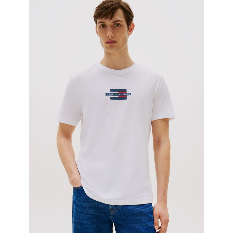 TOMMY HILFIGER - Polera Flag Box Logo Blanco Tommy Hilfiger