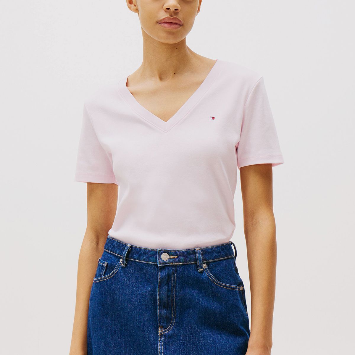 TOMMY HILFIGER - Polera A Rayas V-Neck Slim Fit Rosado Tommy Hilfiger