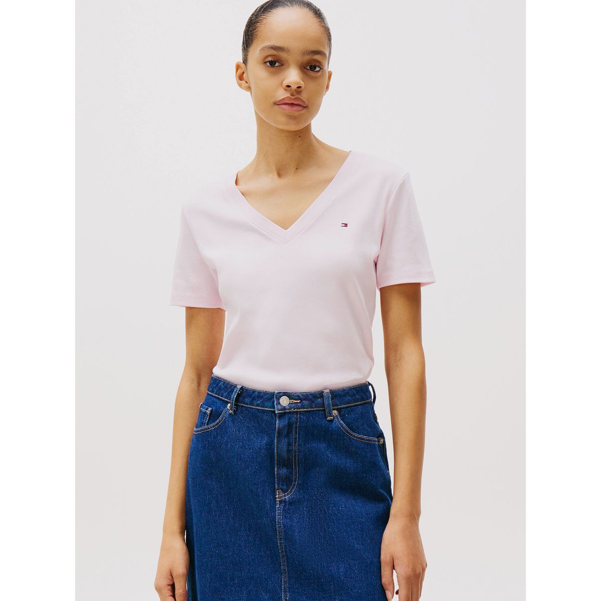 TOMMY HILFIGER - Polera A Rayas V-Neck Slim Fit Rosado Tommy Hilfiger