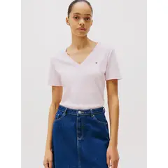TOMMY HILFIGER - Polera A Rayas V-Neck Slim Fit Rosado