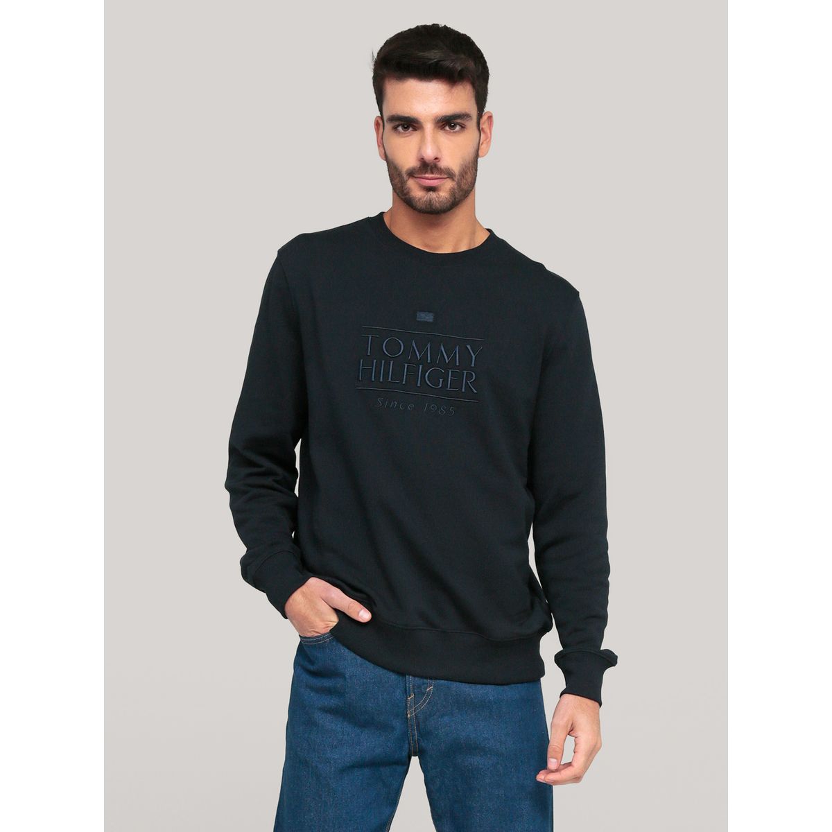 TOMMY HILFIGER - Polerón Con Logo Bordado Azul Tommy Hilfiger