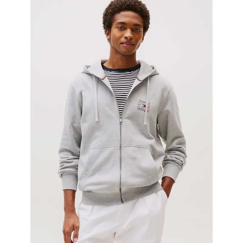 TOMMY HILFIGER - Polerón Hoodie Con Cierre Gris Tommy Hilfiger