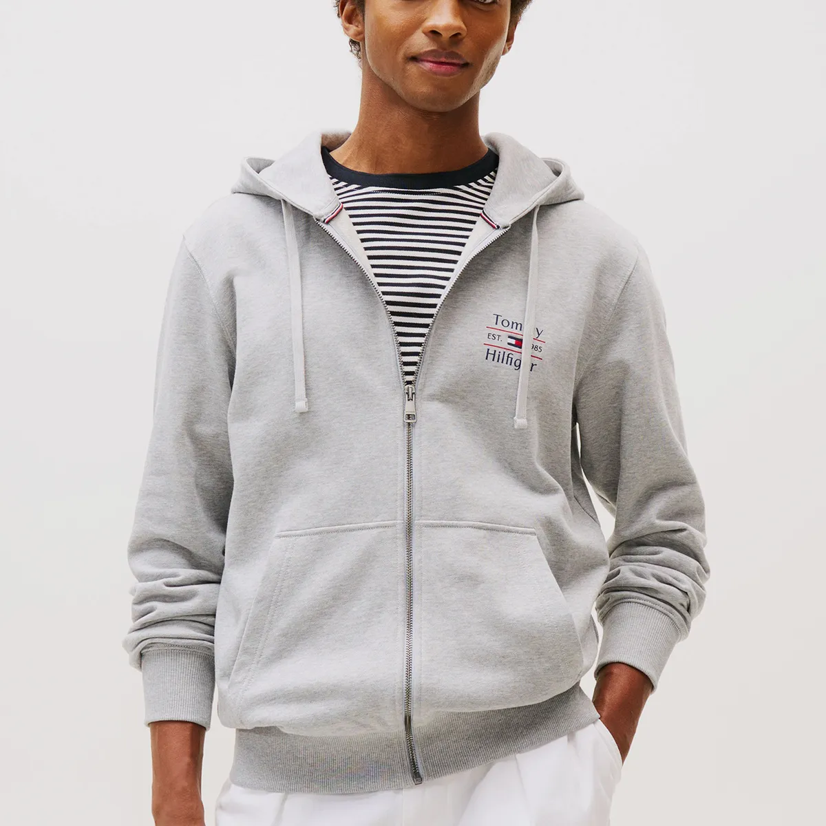TOMMY HILFIGER - Polerón Hoodie Con Cierre Gris Tommy Hilfiger