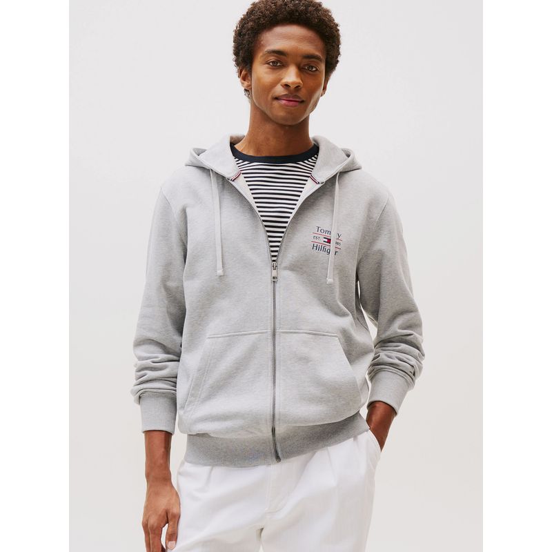 TOMMY HILFIGER - Polerón Hoodie Con Cierre Gris Tommy Hilfiger