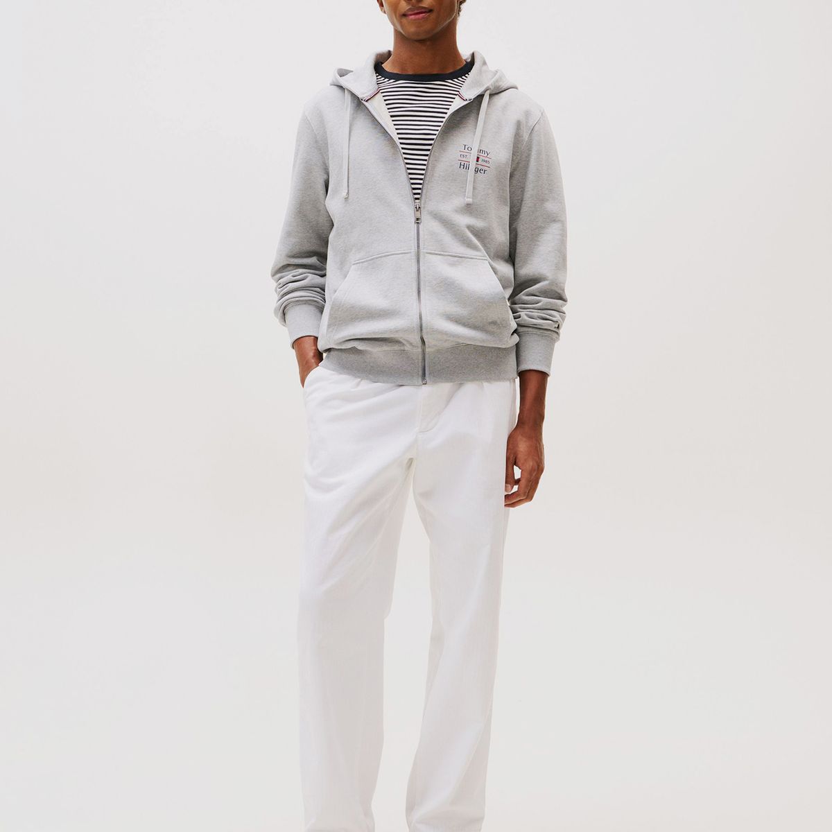 TOMMY HILFIGER - Polerón Hoodie Con Cierre Gris Tommy Hilfiger