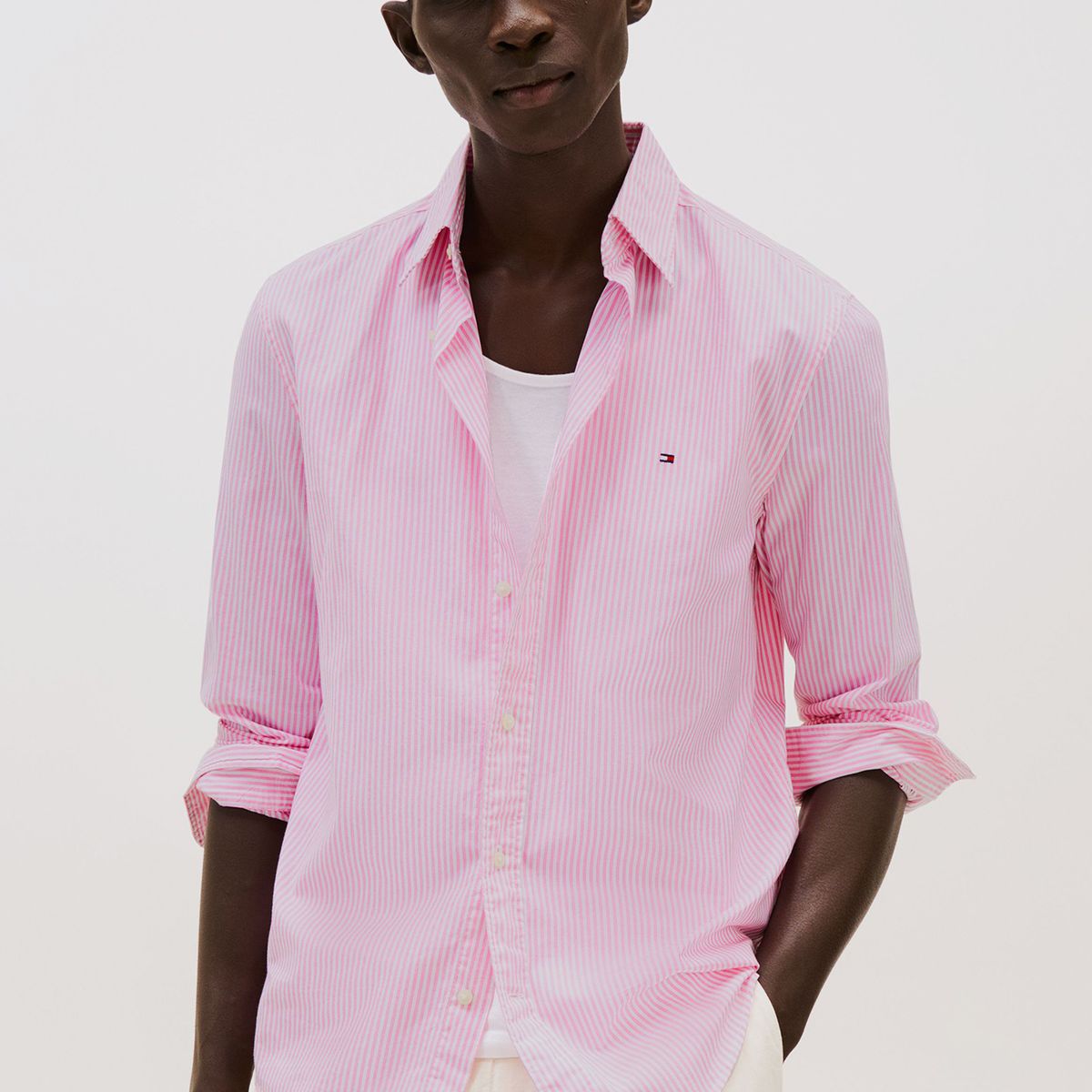 TOMMY HILFIGER - Camisa Flex Regular Fit A Rayas Rosado Tommy Hilfiger