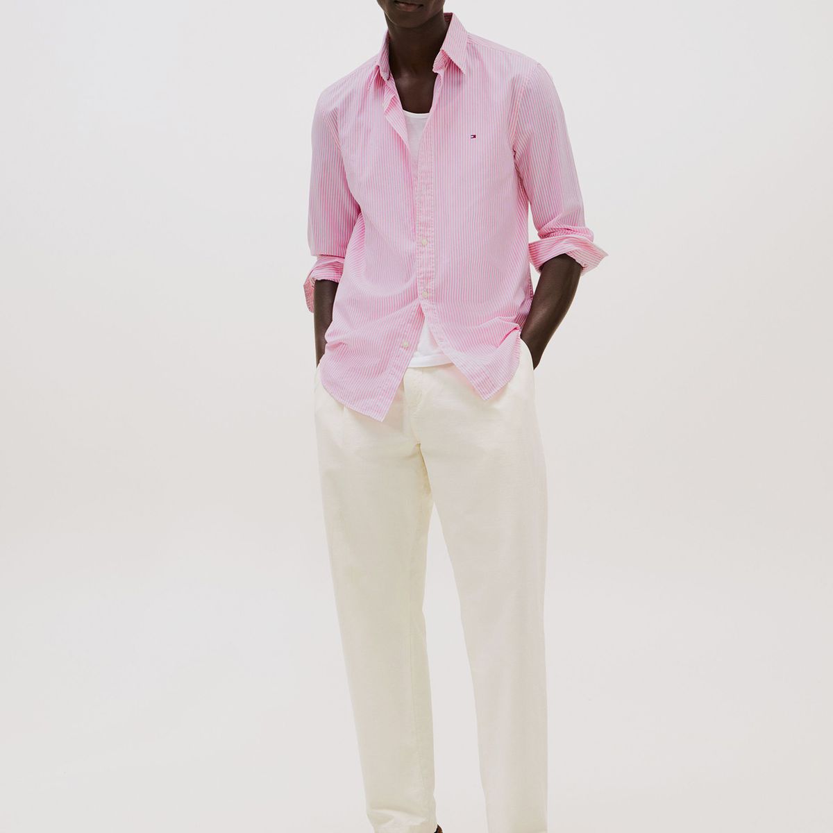 TOMMY HILFIGER - Camisa Flex Regular Fit A Rayas Rosado Tommy Hilfiger