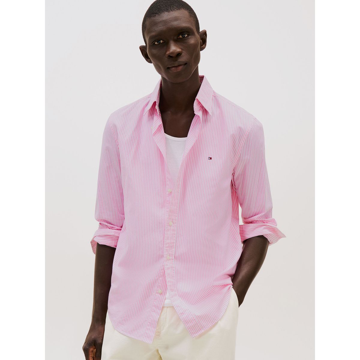 TOMMY HILFIGER - Camisa Flex Regular Fit A Rayas Rosado Tommy Hilfiger