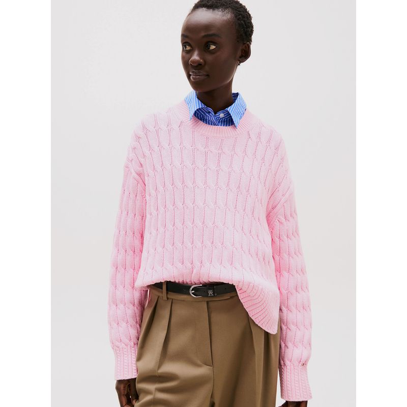 TOMMY HILFIGER - Sweater Soft Cable Solid Rosado Tommy Hilfiger