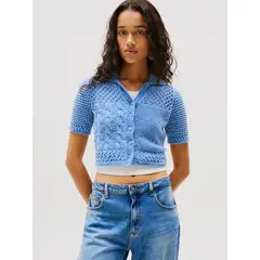 TOMMY HILFIGER - Cárdigan Polo Flag Logo Celeste Tommy Jeans