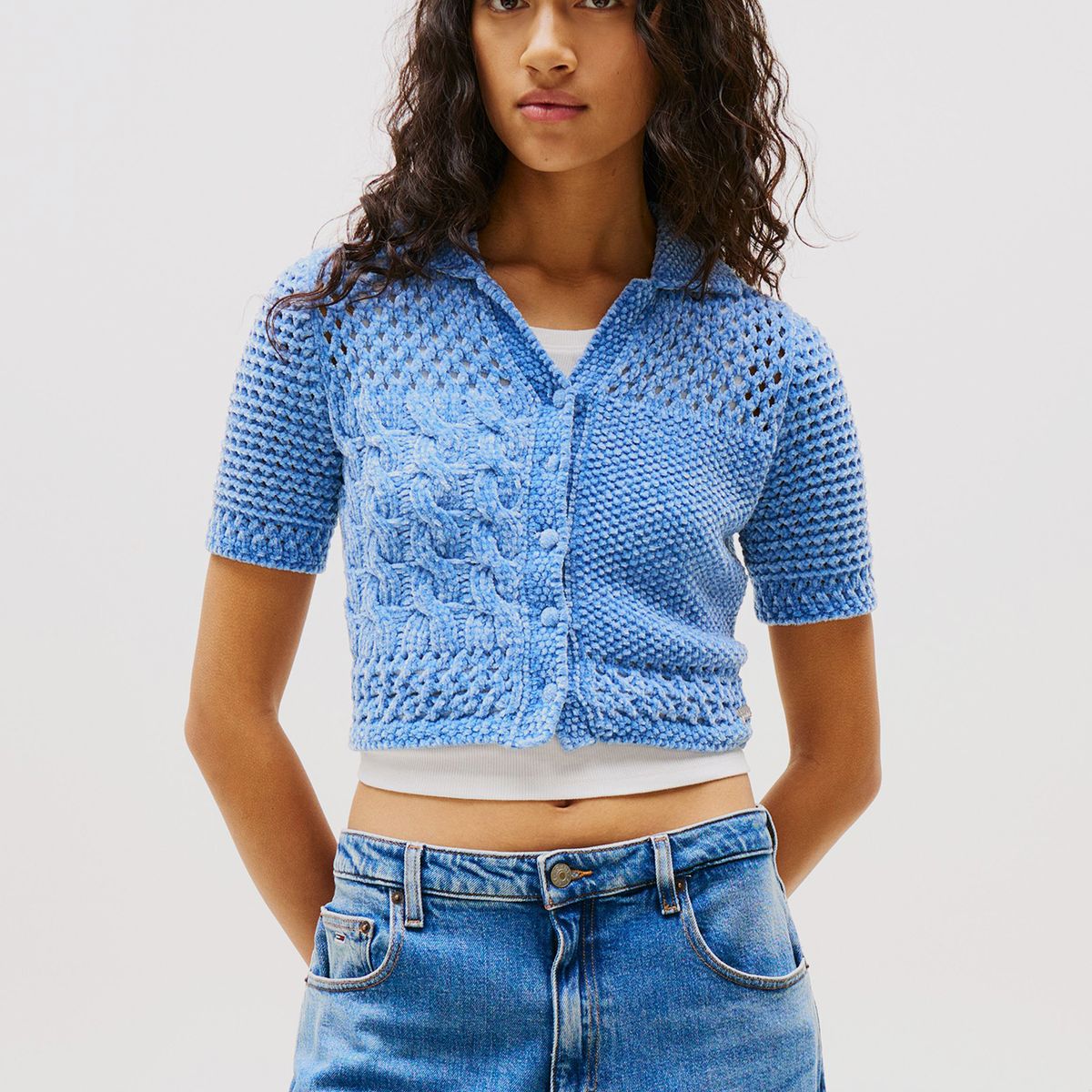 TOMMY HILFIGER - Cárdigan Polo Flag Logo Celeste Tommy Jeans