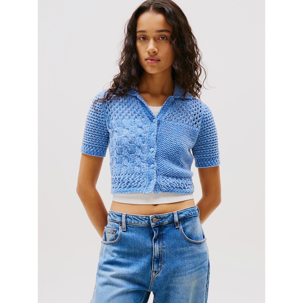 TOMMY HILFIGER - Cárdigan Polo Flag Logo Celeste Tommy Jeans