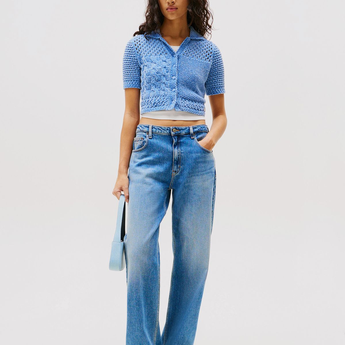 TOMMY HILFIGER - Cárdigan Polo Flag Logo Celeste Tommy Jeans