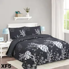 GENERICO - Cubrecama Quilt Verano King - Negro Blanco Hojas XF5