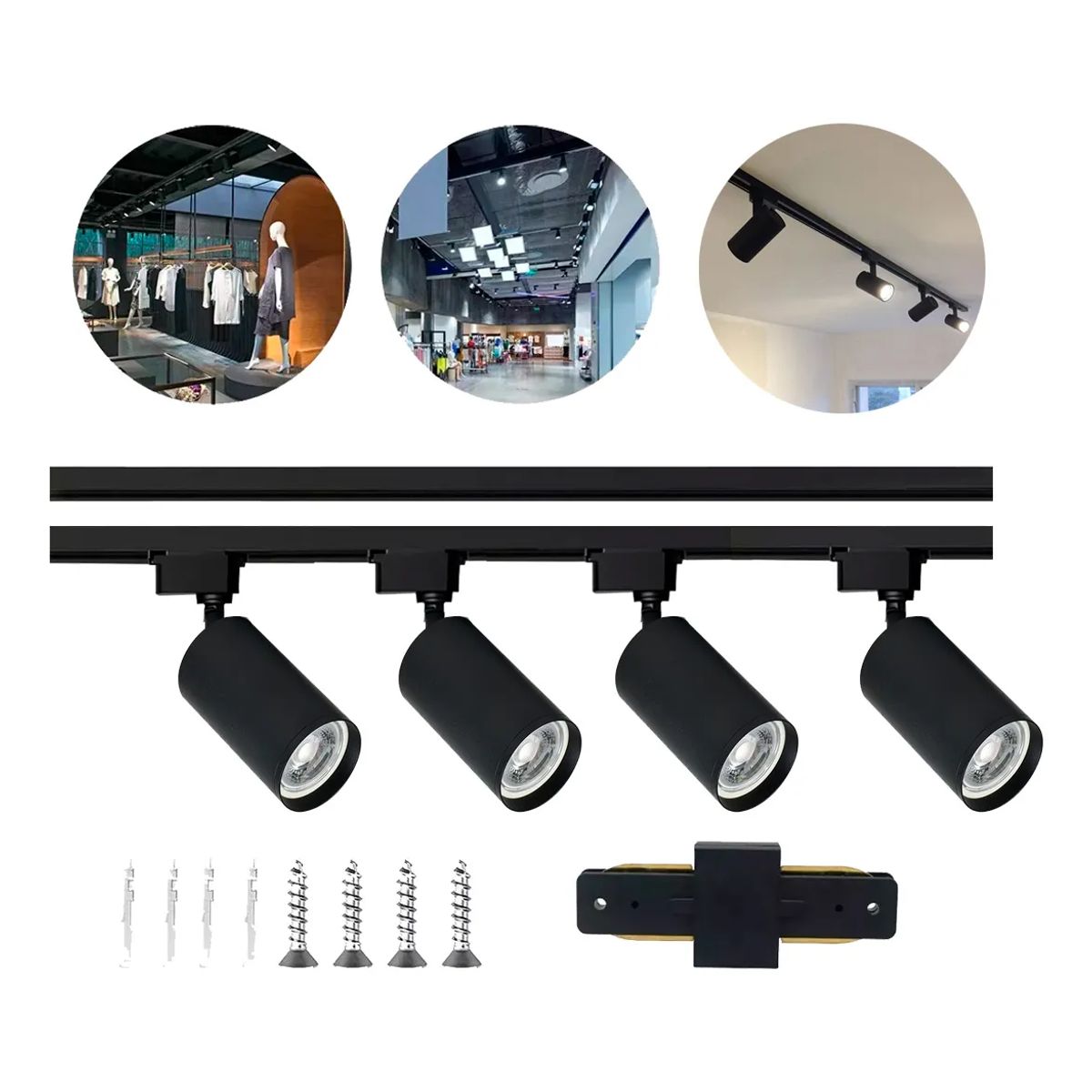 LEMU LUX - 4 Foco Riel 220v Frio/calido Riel Monofásico 2mt Negro