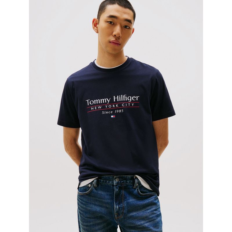 TOMMY HILFIGER - Polera Center Stack Logo Azul Tommy Hilfiger