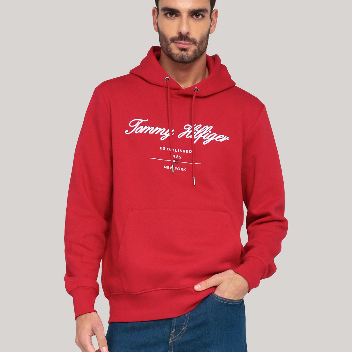 TOMMY HILFIGER - Polerón Hoodie Script Logo Rojo Tommy Hilfiger