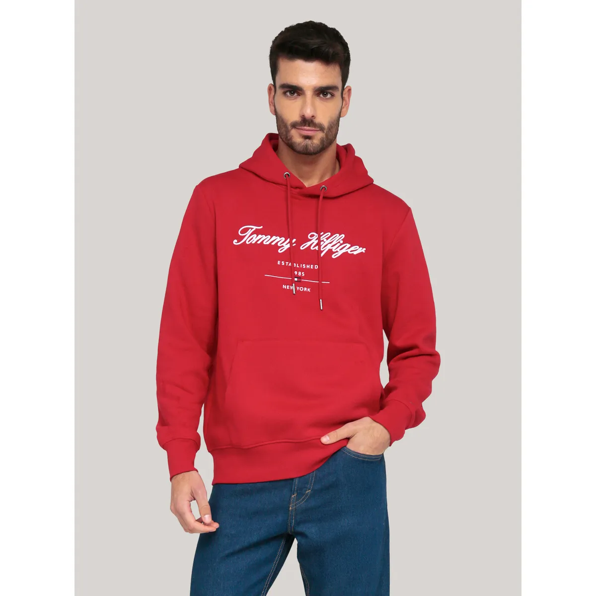 TOMMY HILFIGER - Polerón Hoodie Script Logo Rojo Tommy Hilfiger