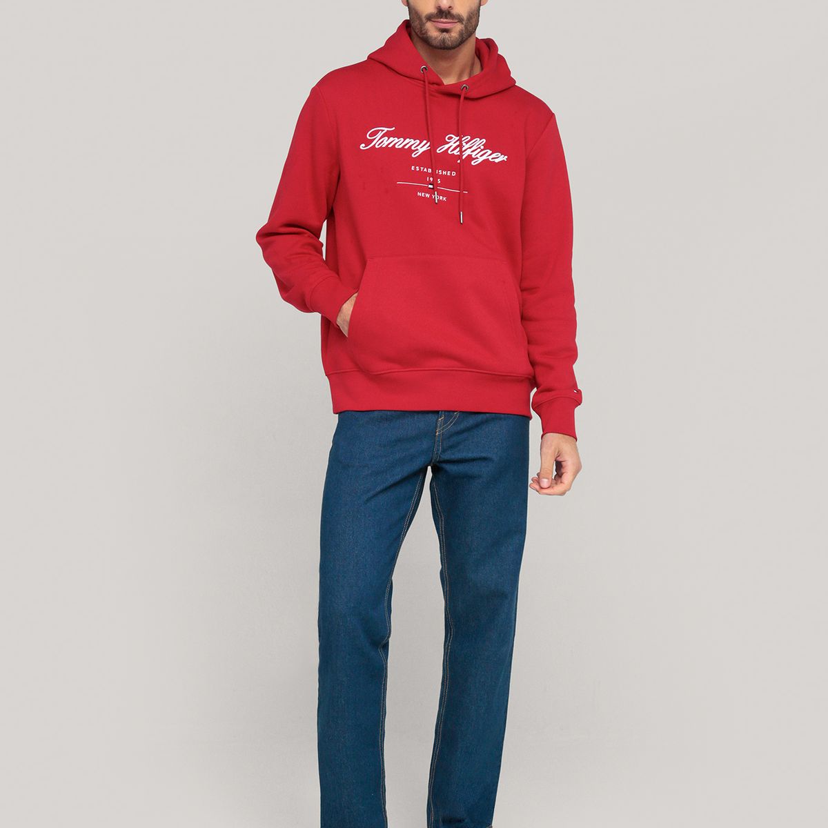 TOMMY HILFIGER - Polerón Hoodie Script Logo Rojo Tommy Hilfiger