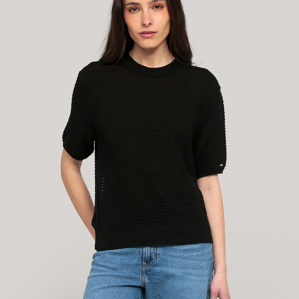 TOMMY HILFIGER - Sweater De Croché Solid Negro Tommy Hilfiger